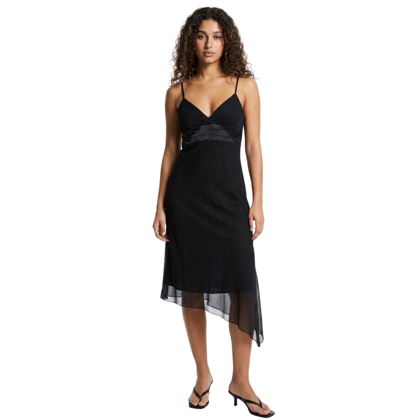 Black Y2K Asymmetrical Spaghetti Strap Dress