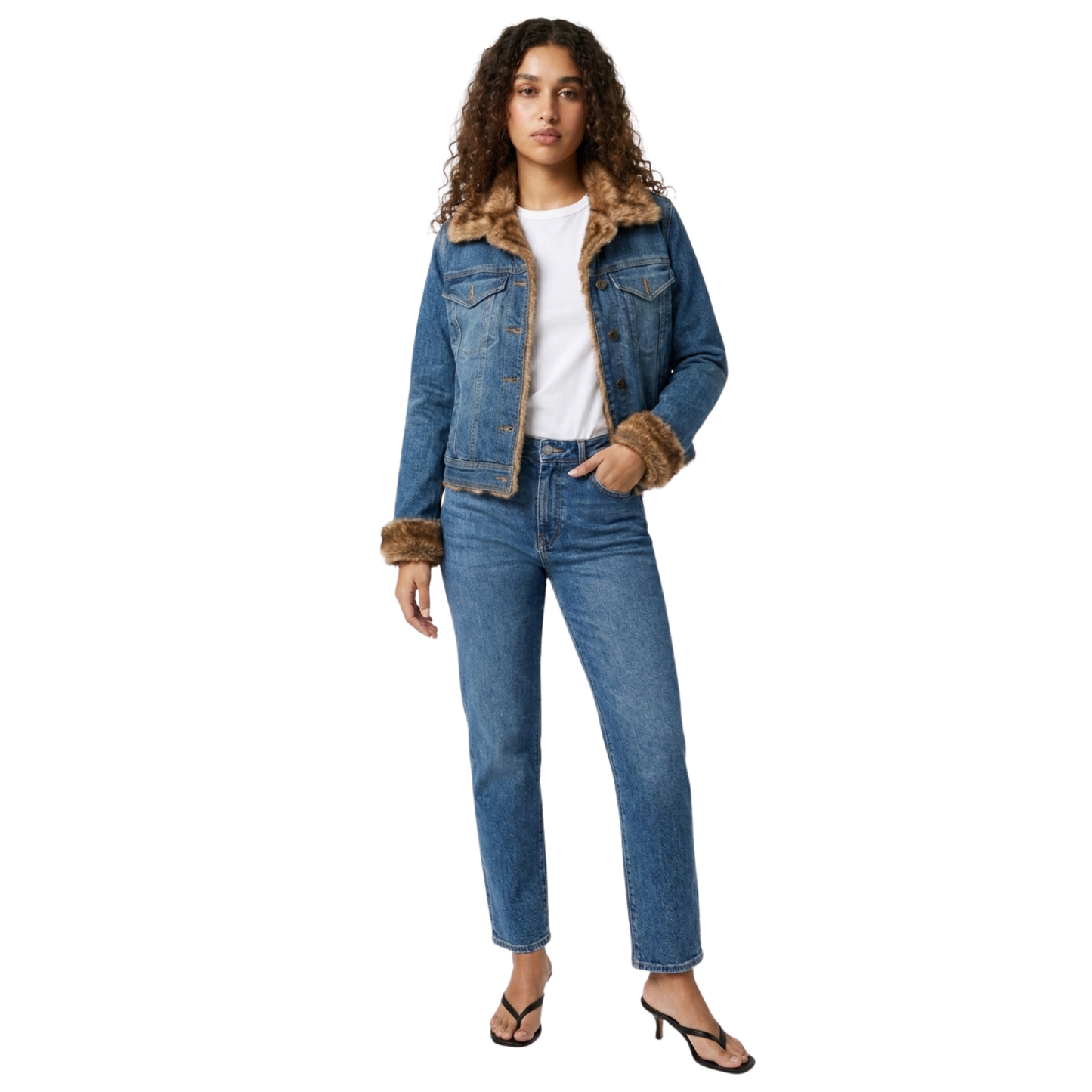 90s Denim Faux Fur Penny Lane Jacket