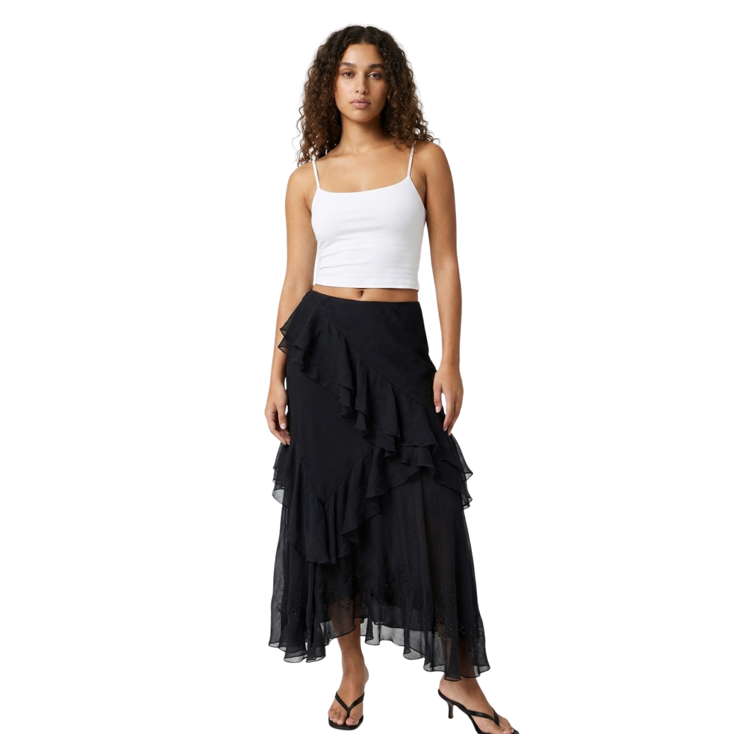 Silk Ruffle Skirt with Sequin Detailing