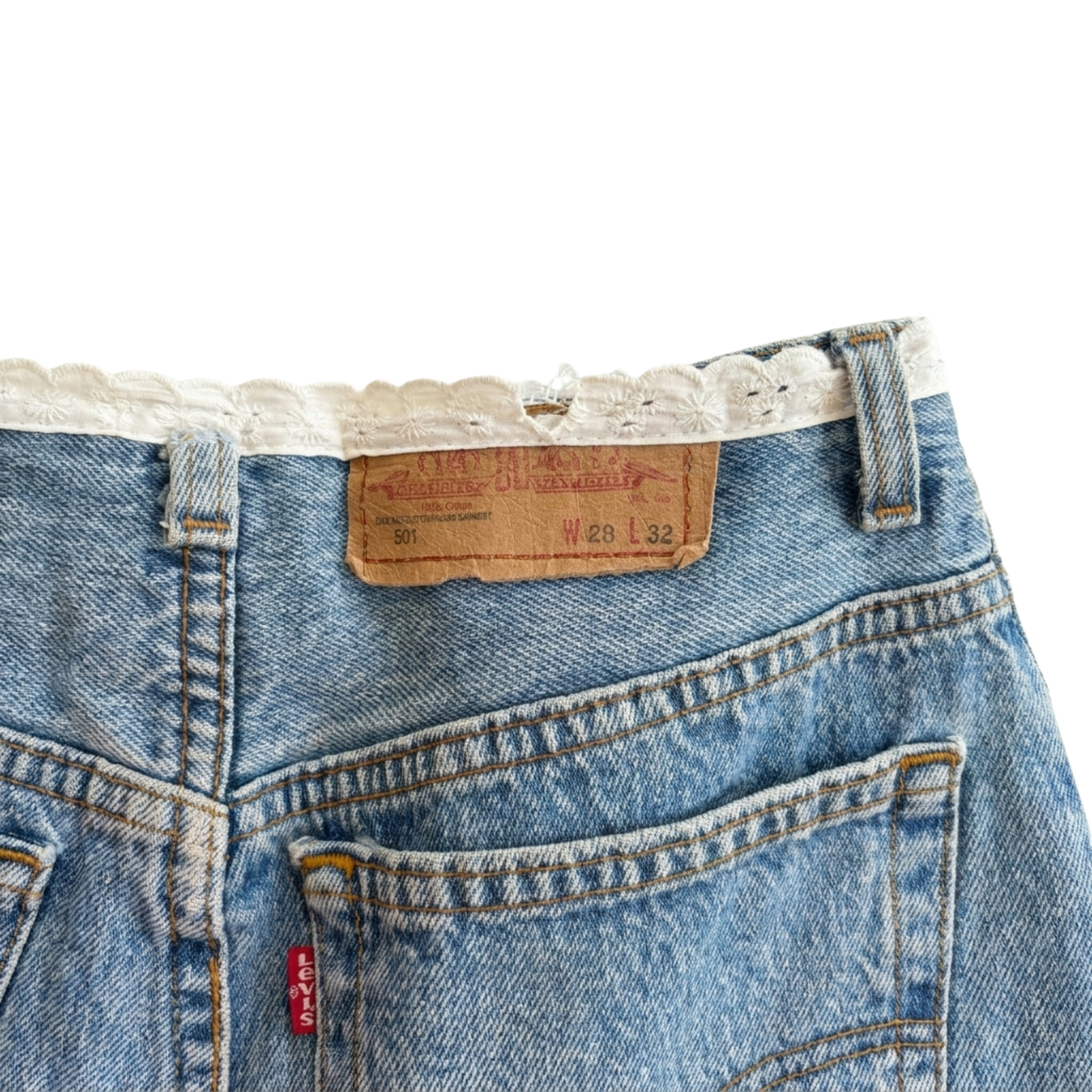 Upcycled Levi's Midi Skirt with Lace Trim