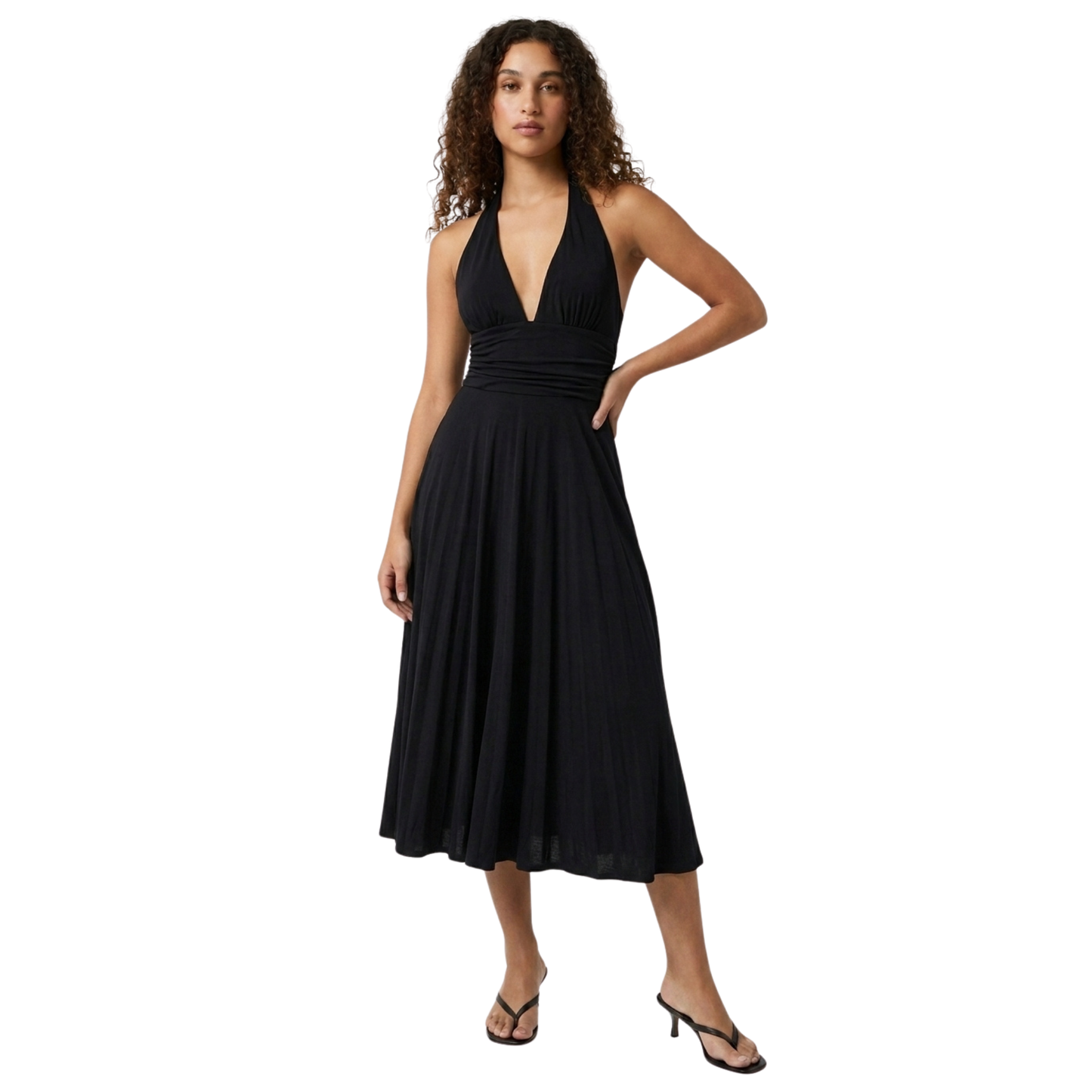 Vintage BCBG Black Midi Halter Dress