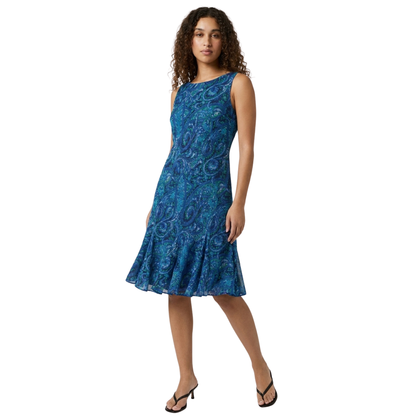 Blue Paisley Print Midi Dress