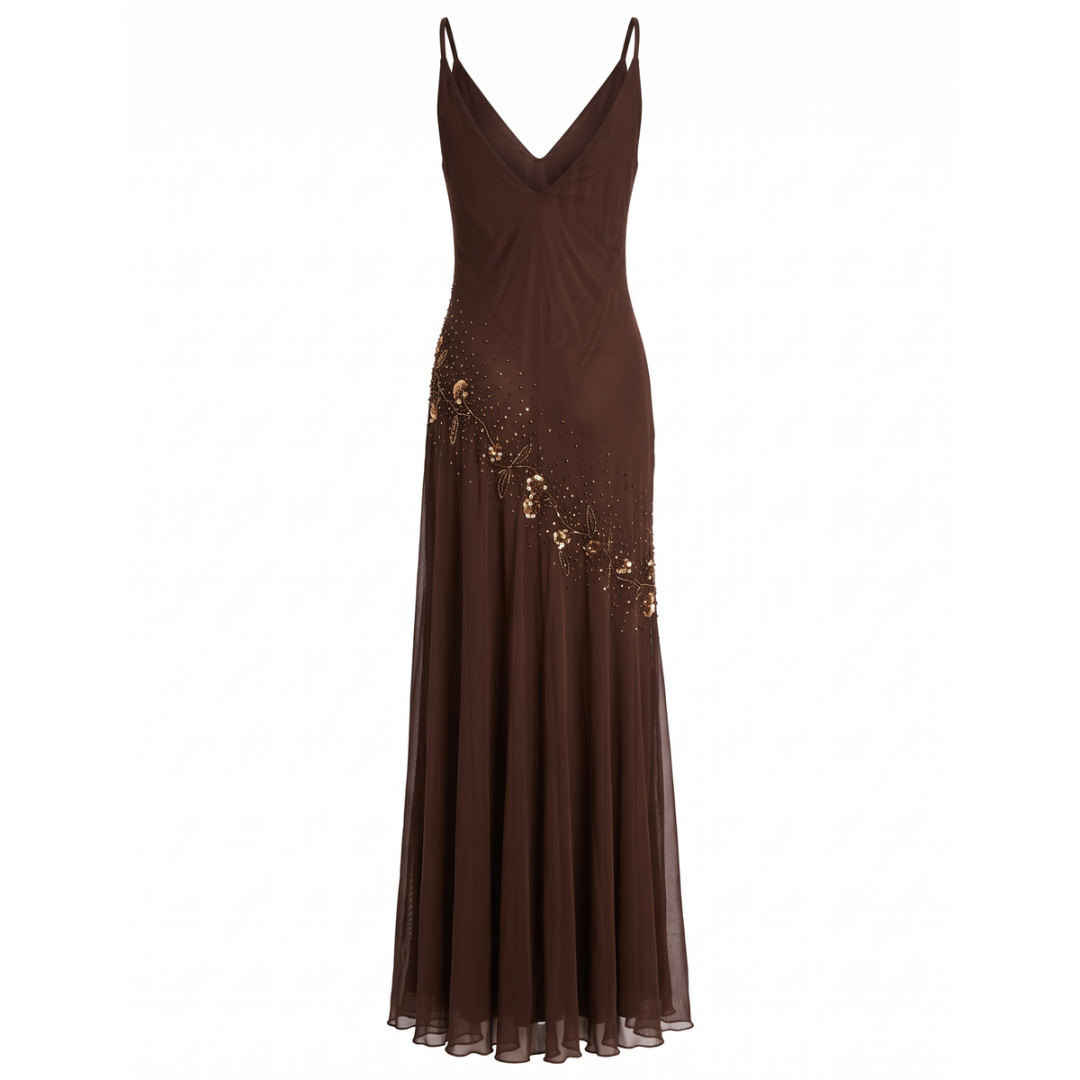 Early 2000s 100% Silk Sequin & Beaded Maxi Dress