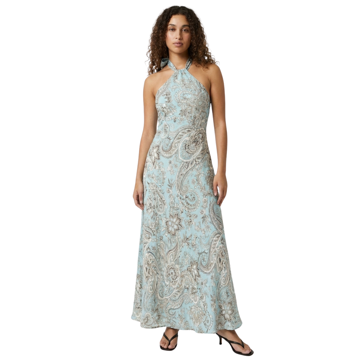 Silk Paisley Print Halter Dress