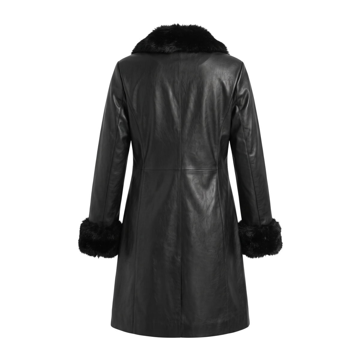 Vintage Black Leather Jacket with Faux Fur Trimmings
