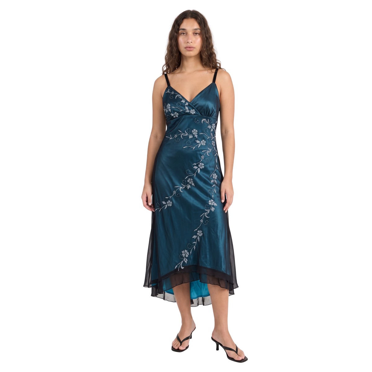 Early 2000s Beaded Aqua Blue & Black Mesh Dress