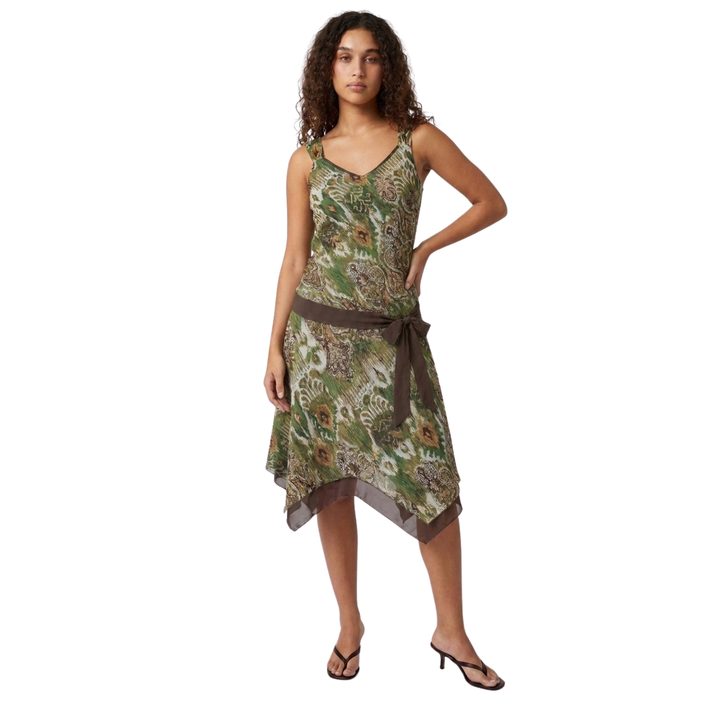 Drop Waist Green Chiffon Dress