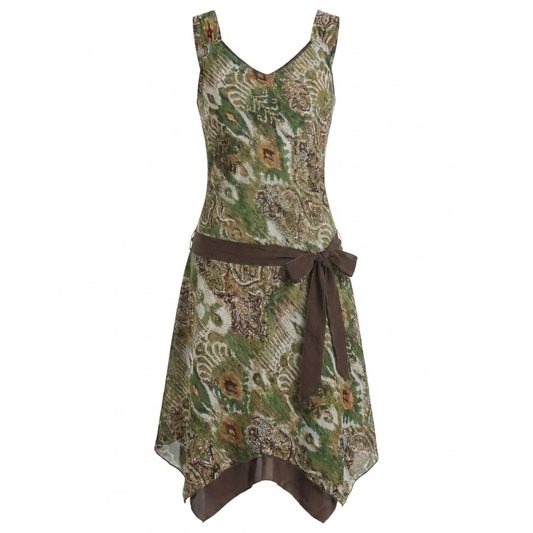 Drop Waist Green Chiffon Dress