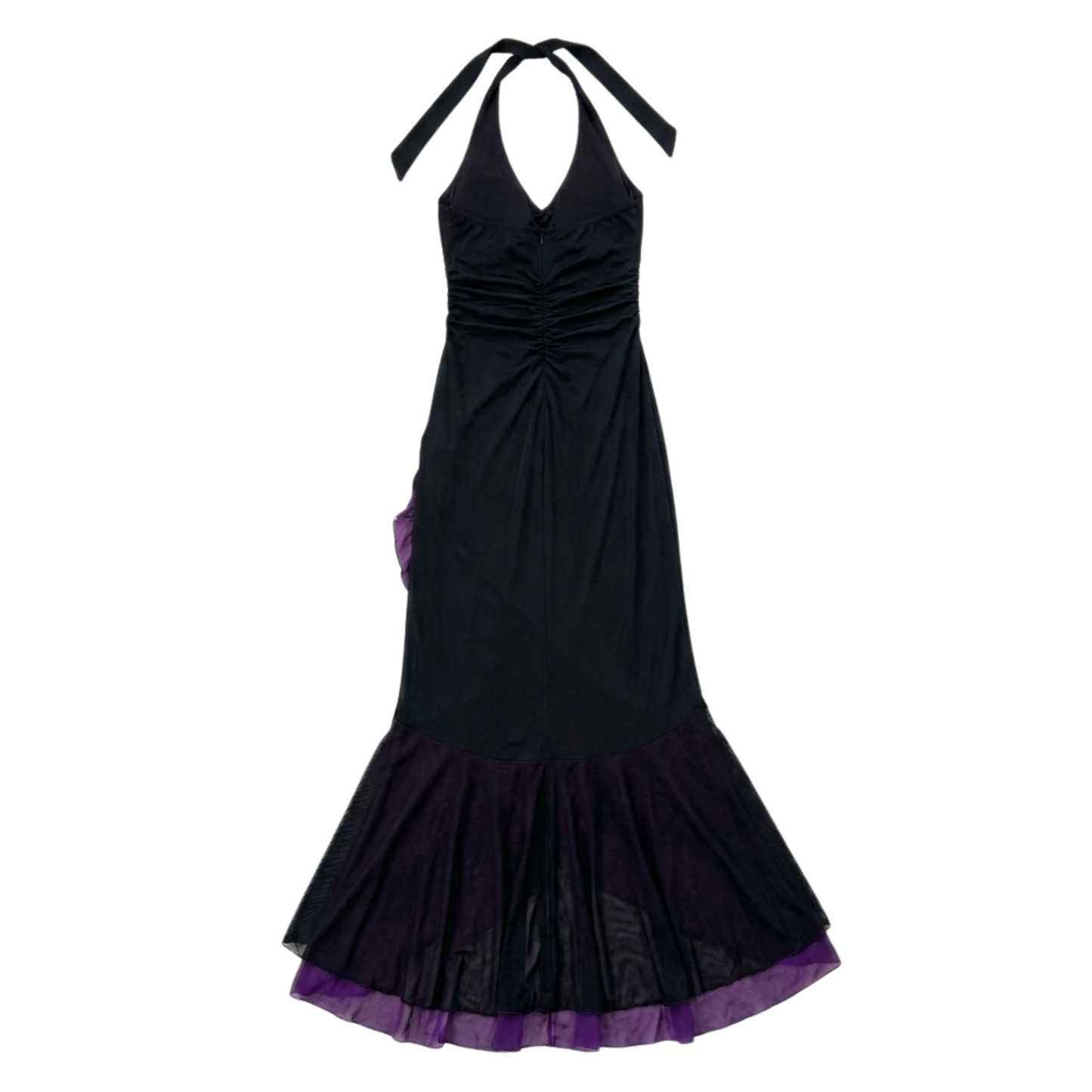 Vintage Black Halter Maxi Dress with a Ruffle Hem