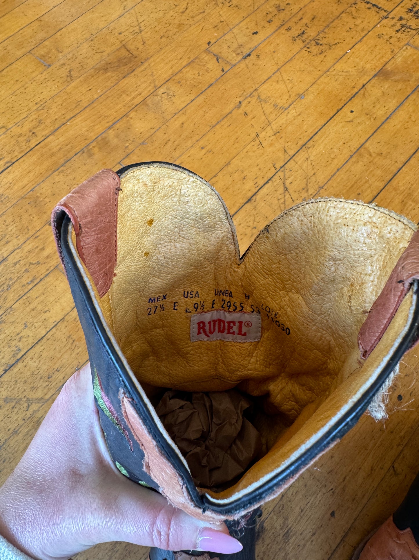 Rare Ostrich Leather Floral Embroidered Cowboy Boots by Rudel