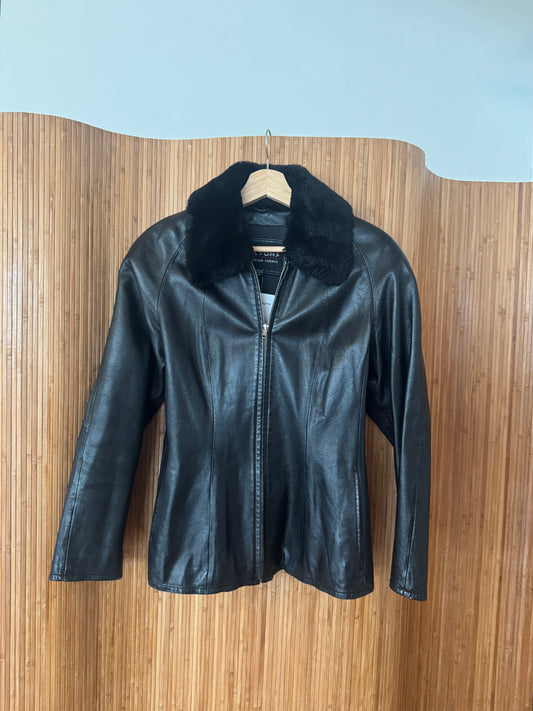 90s Wilsons Leather Jacket with a Faux Fur Collar