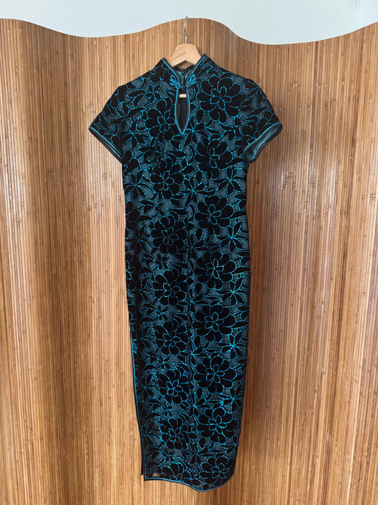 Vintage Blue Sparkly Floral Maxi Dress