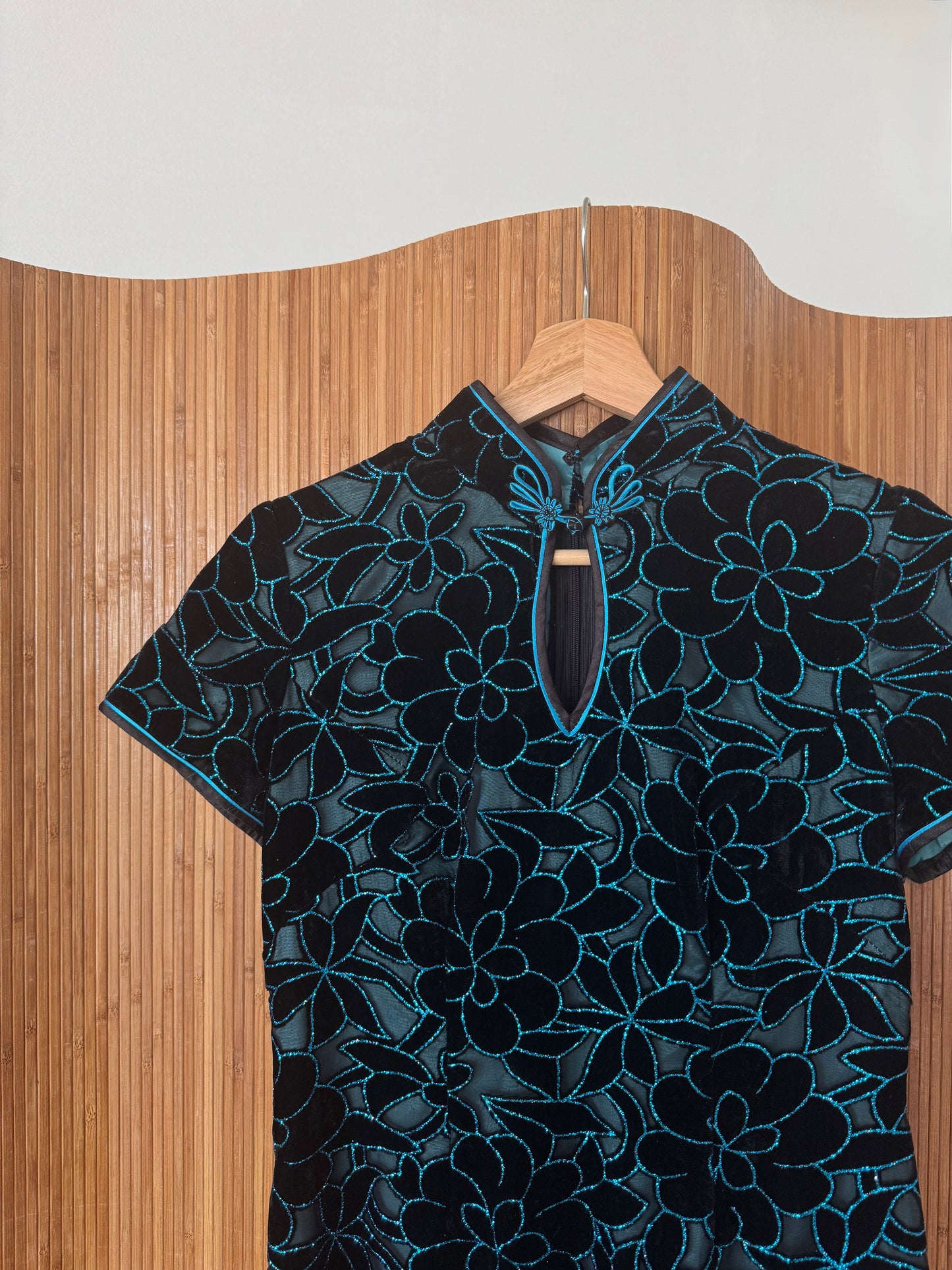 Vintage Blue Sparkly Floral Maxi Dress