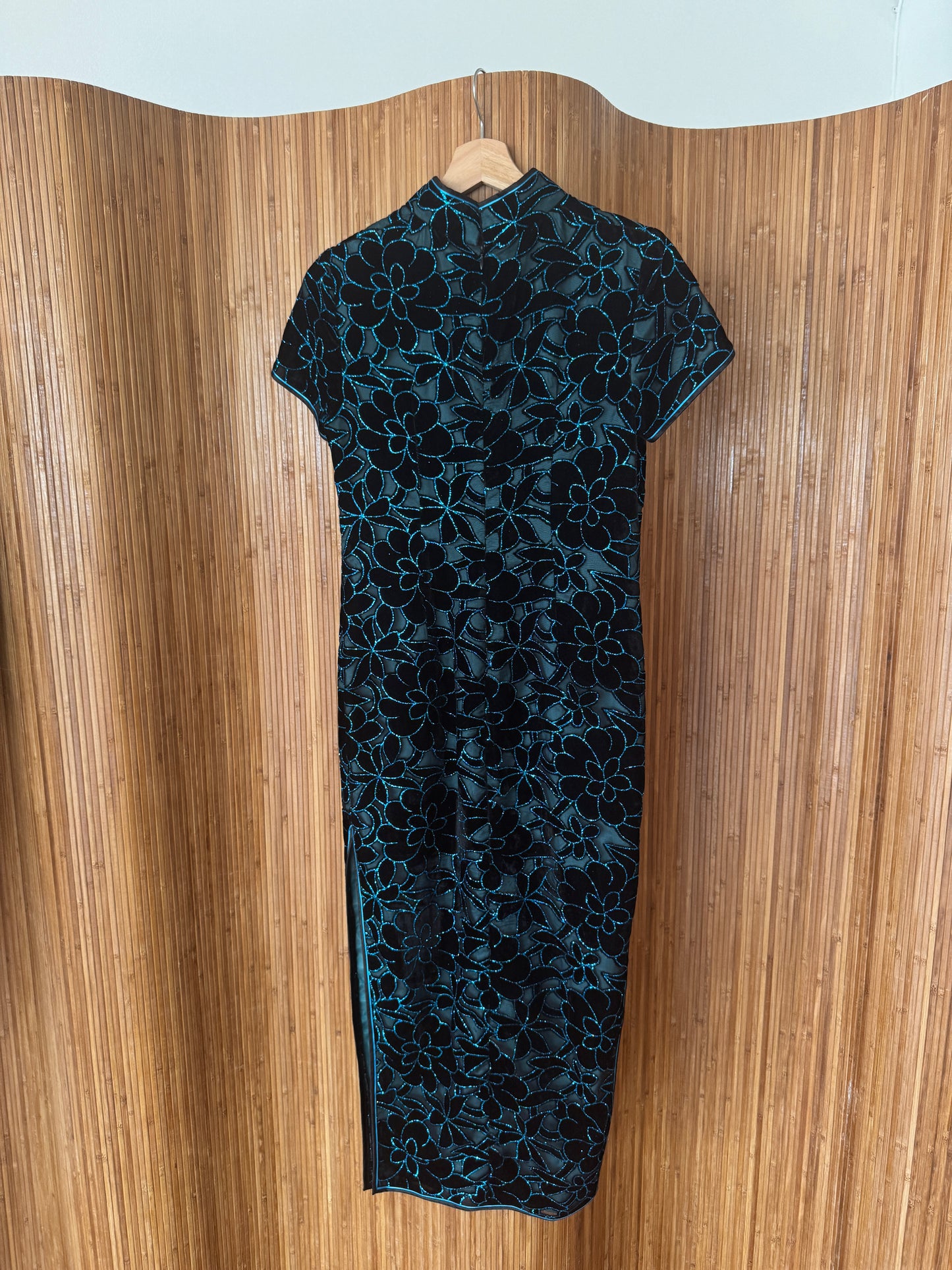 Vintage Blue Sparkly Floral Maxi Dress