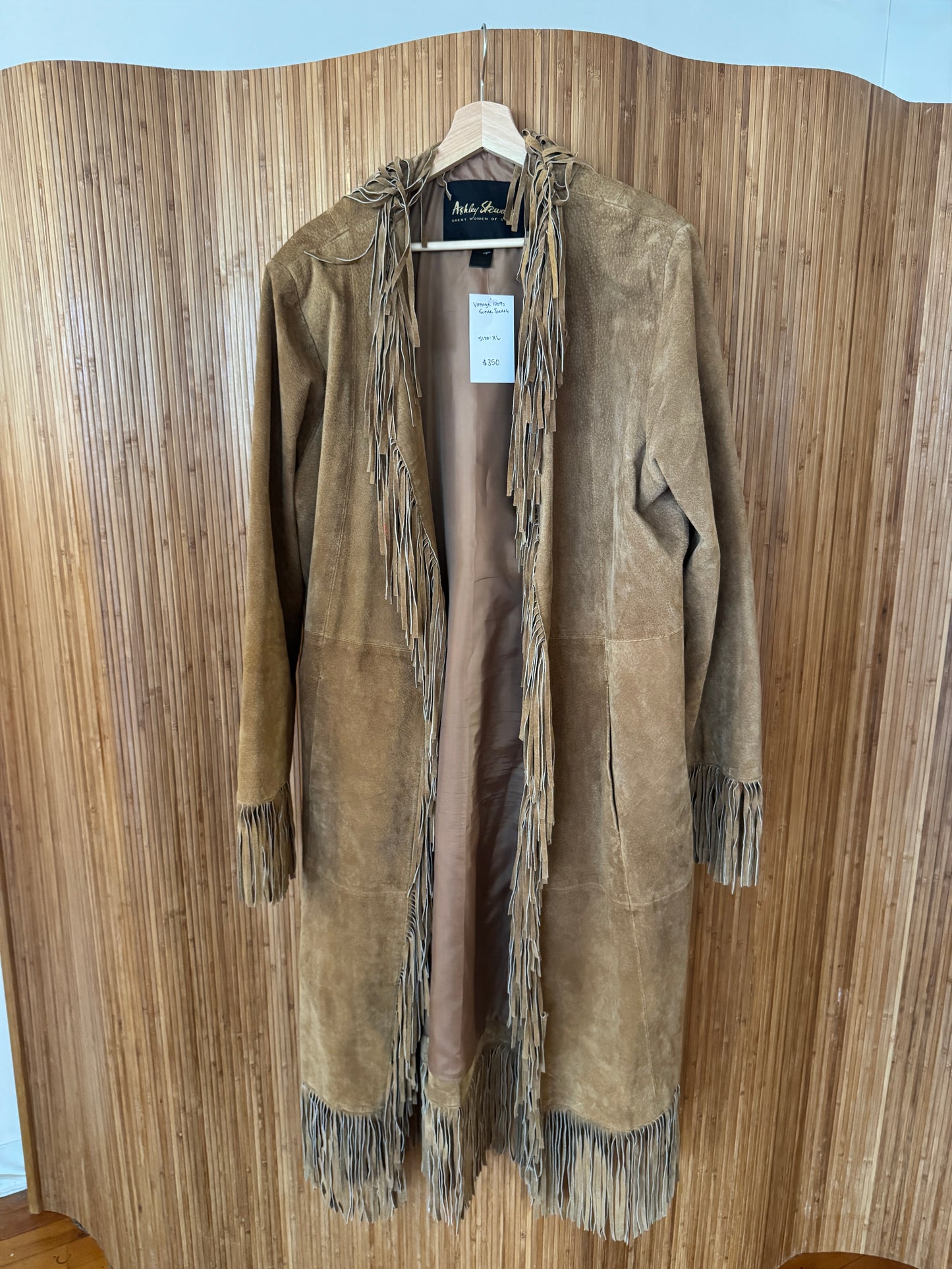 Vintage Suede Coat with Fringe Detailing