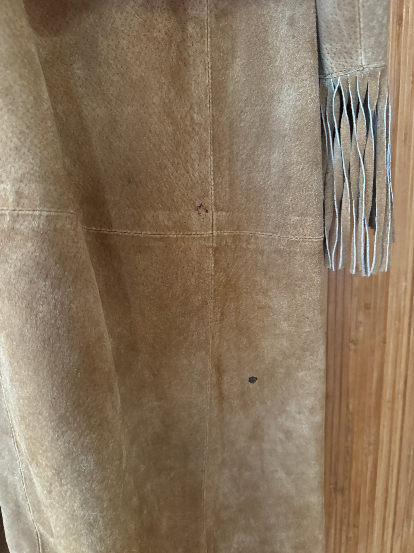 Vintage Suede Coat with Fringe Detailing