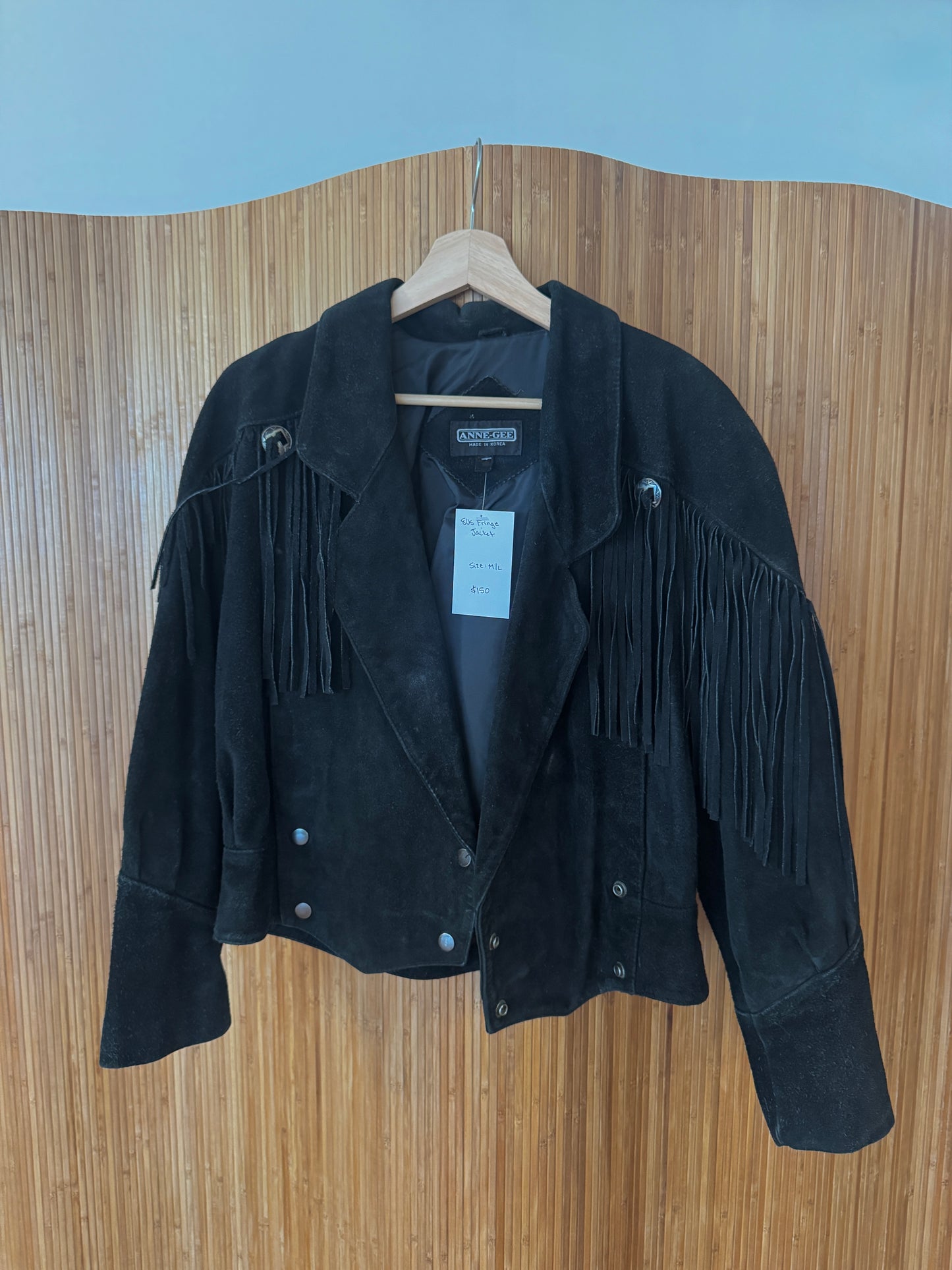 Vintage 1980s Black Fringe Suede Jacket