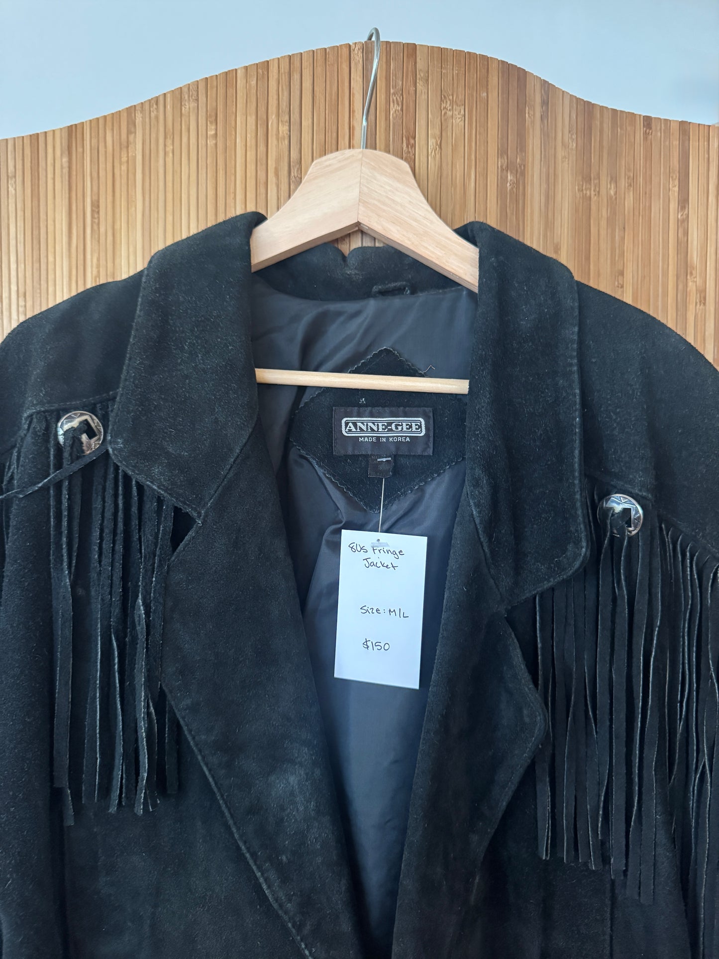 Vintage 1980s Black Fringe Suede Jacket