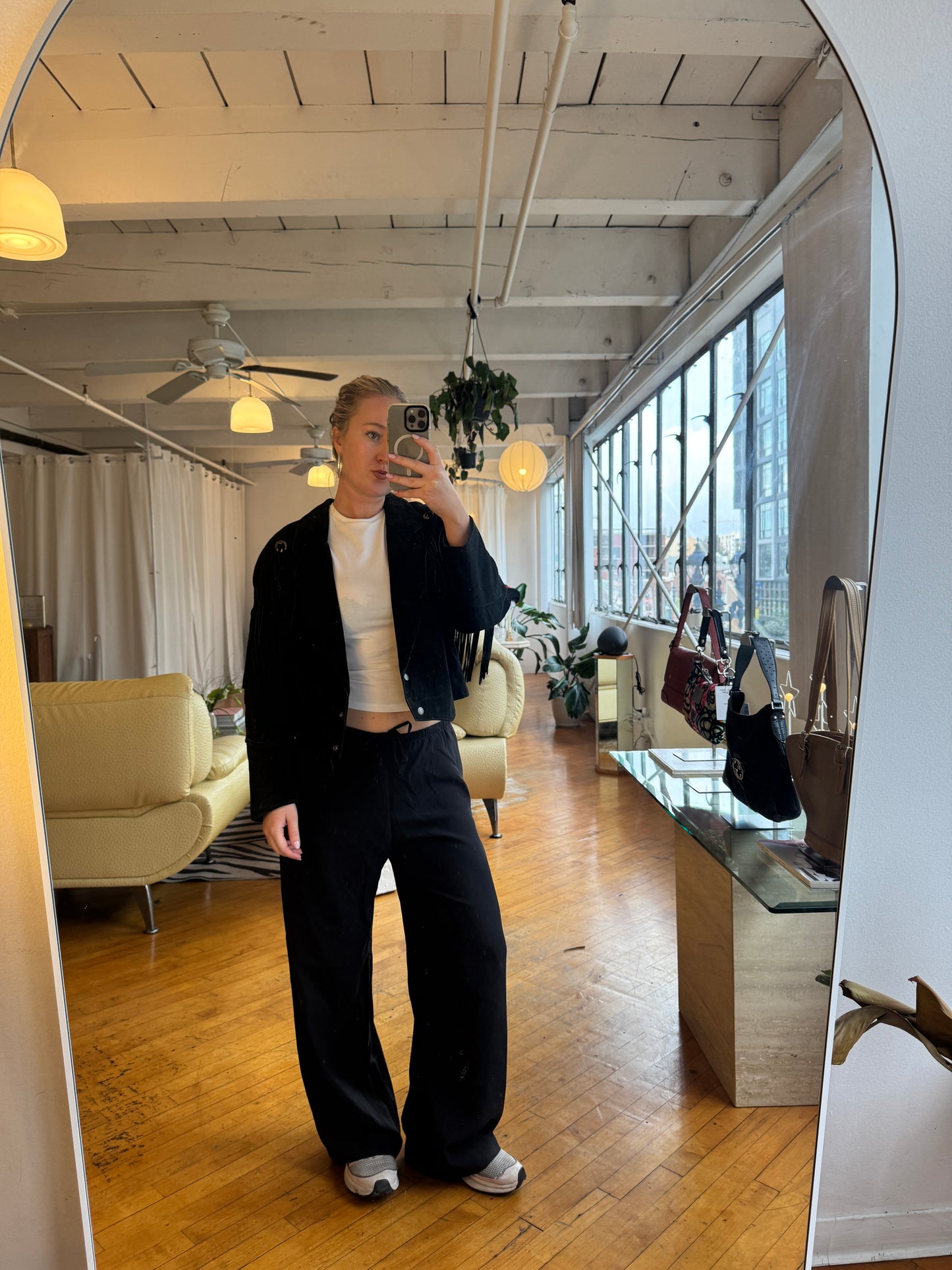 Vintage 1980s Black Fringe Suede Jacket