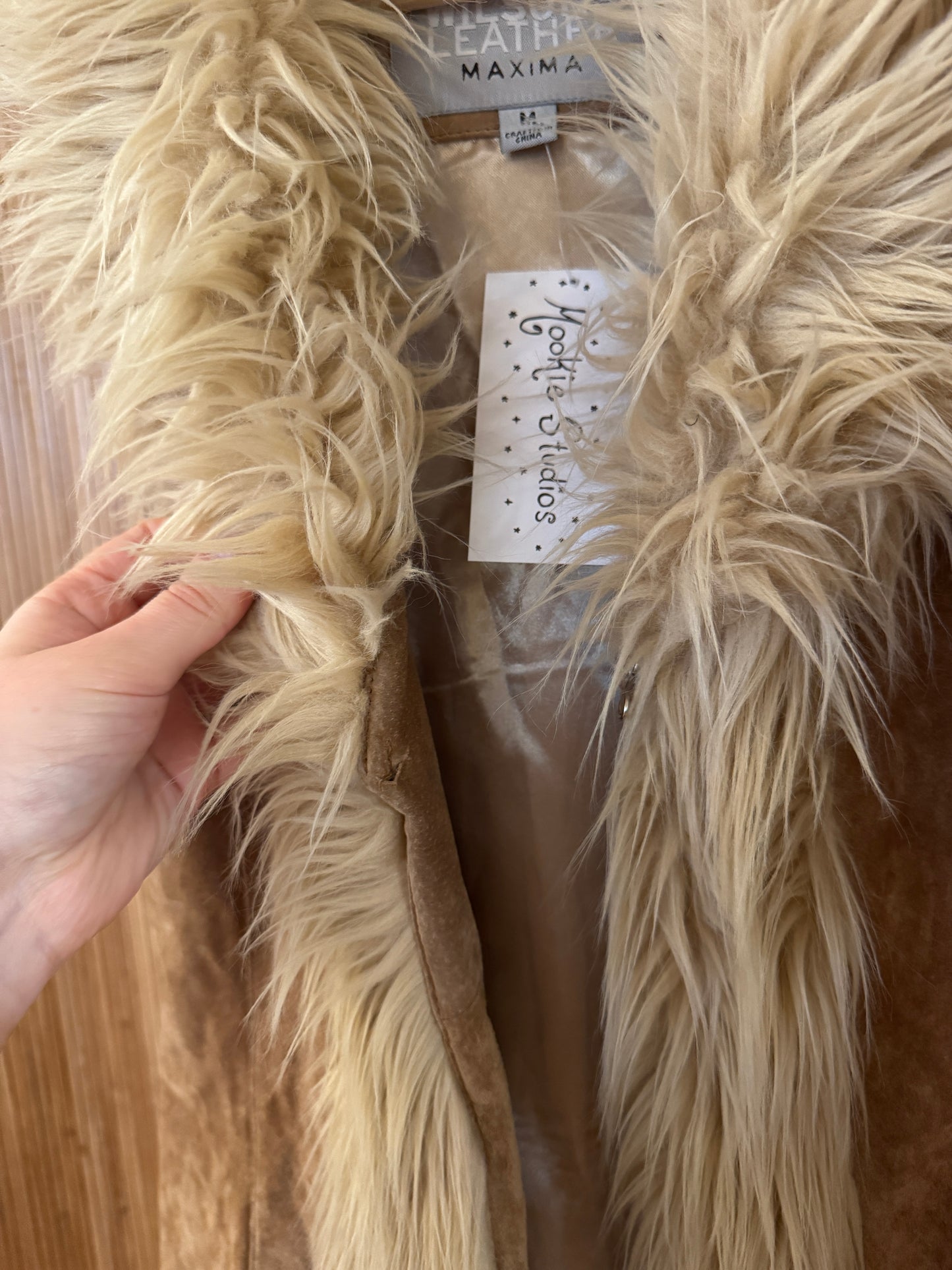 Vintage Suede Vest with Faux Fur Trimmings