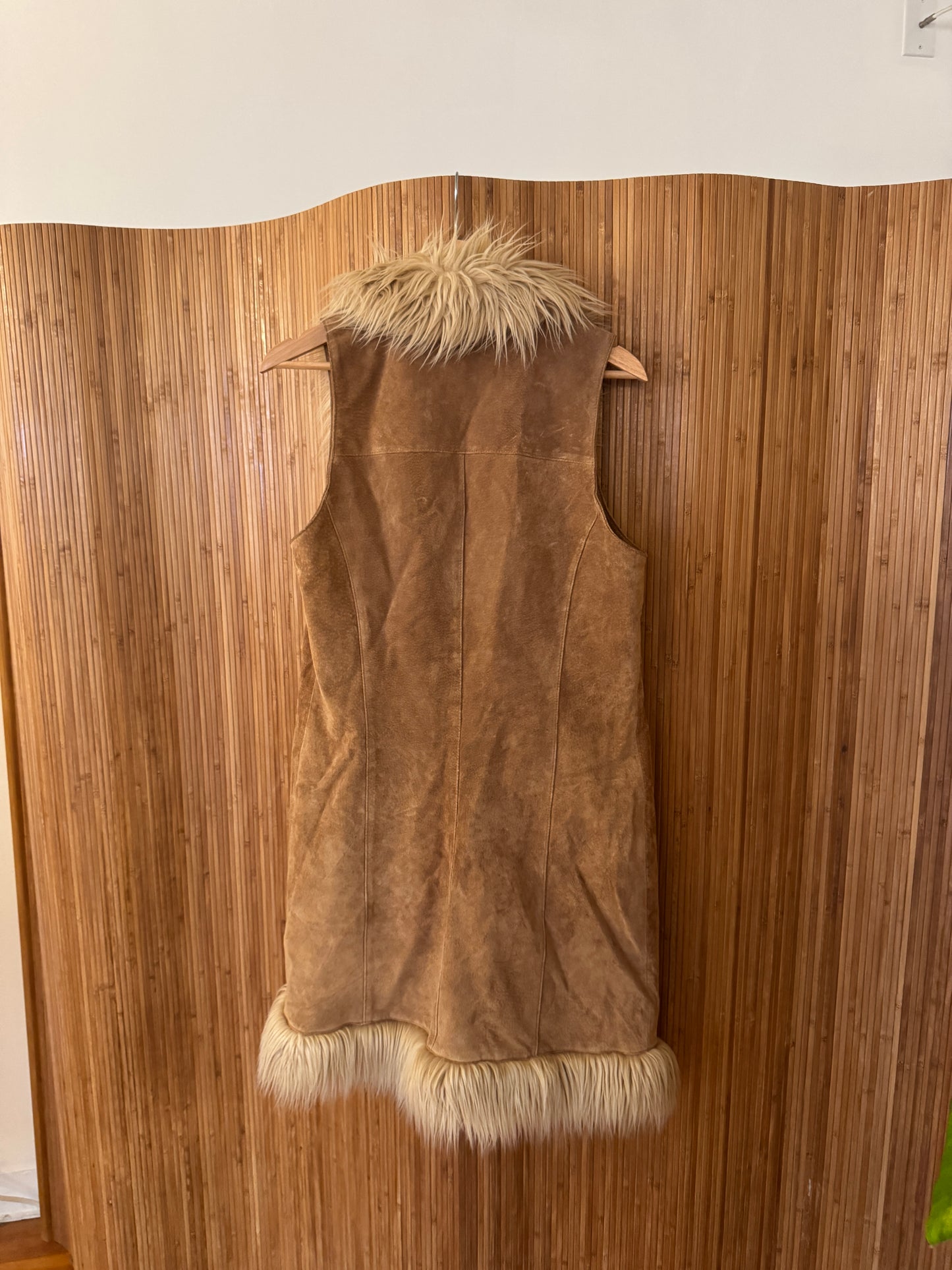 Vintage Suede Vest with Faux Fur Trimmings