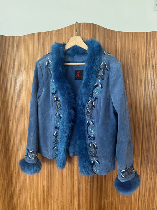 Blue Suede Penny Lane Jacket with Beading