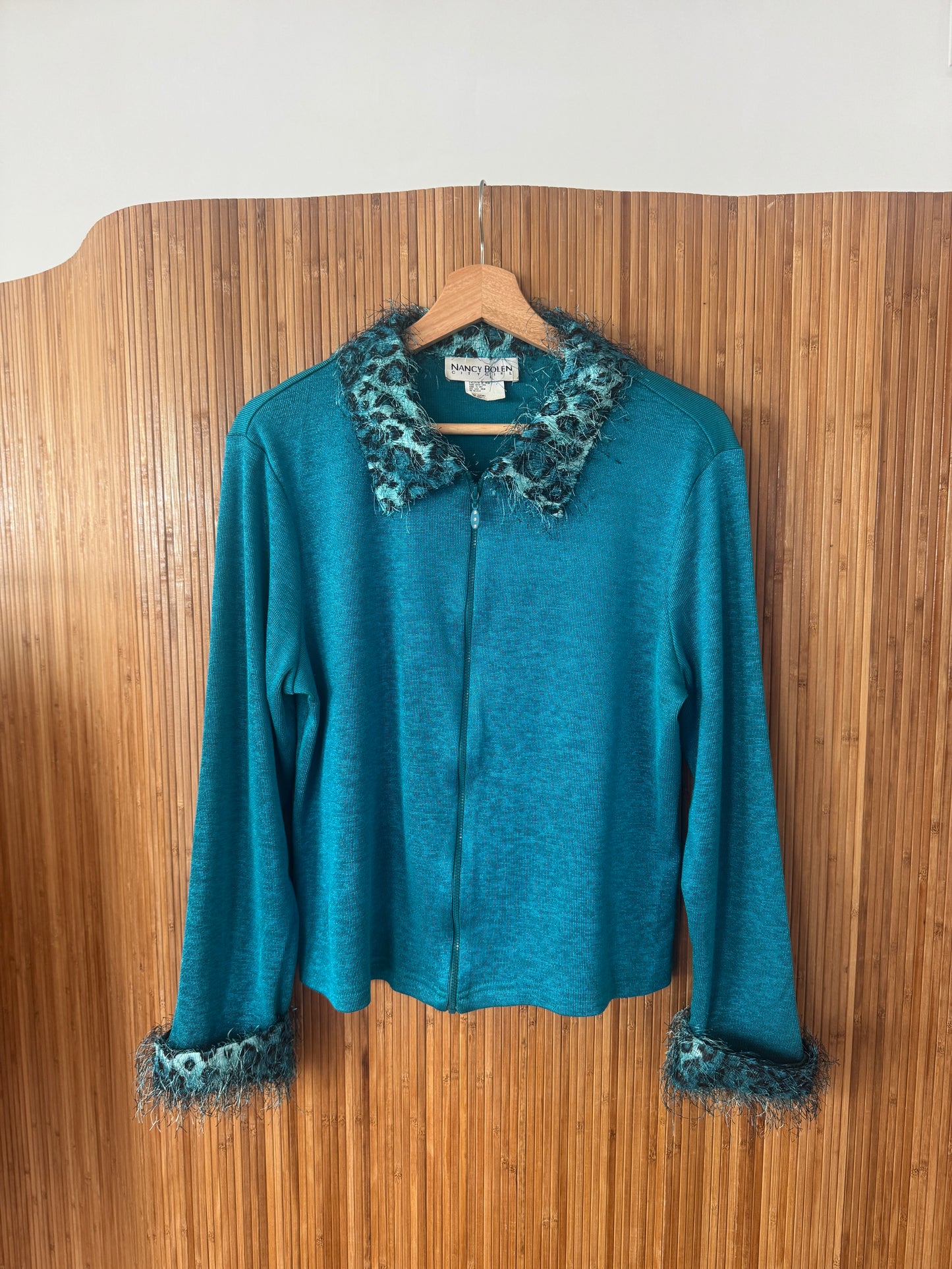 Nancy Bolen Y2K Fuzzy Cheetah Trim Top