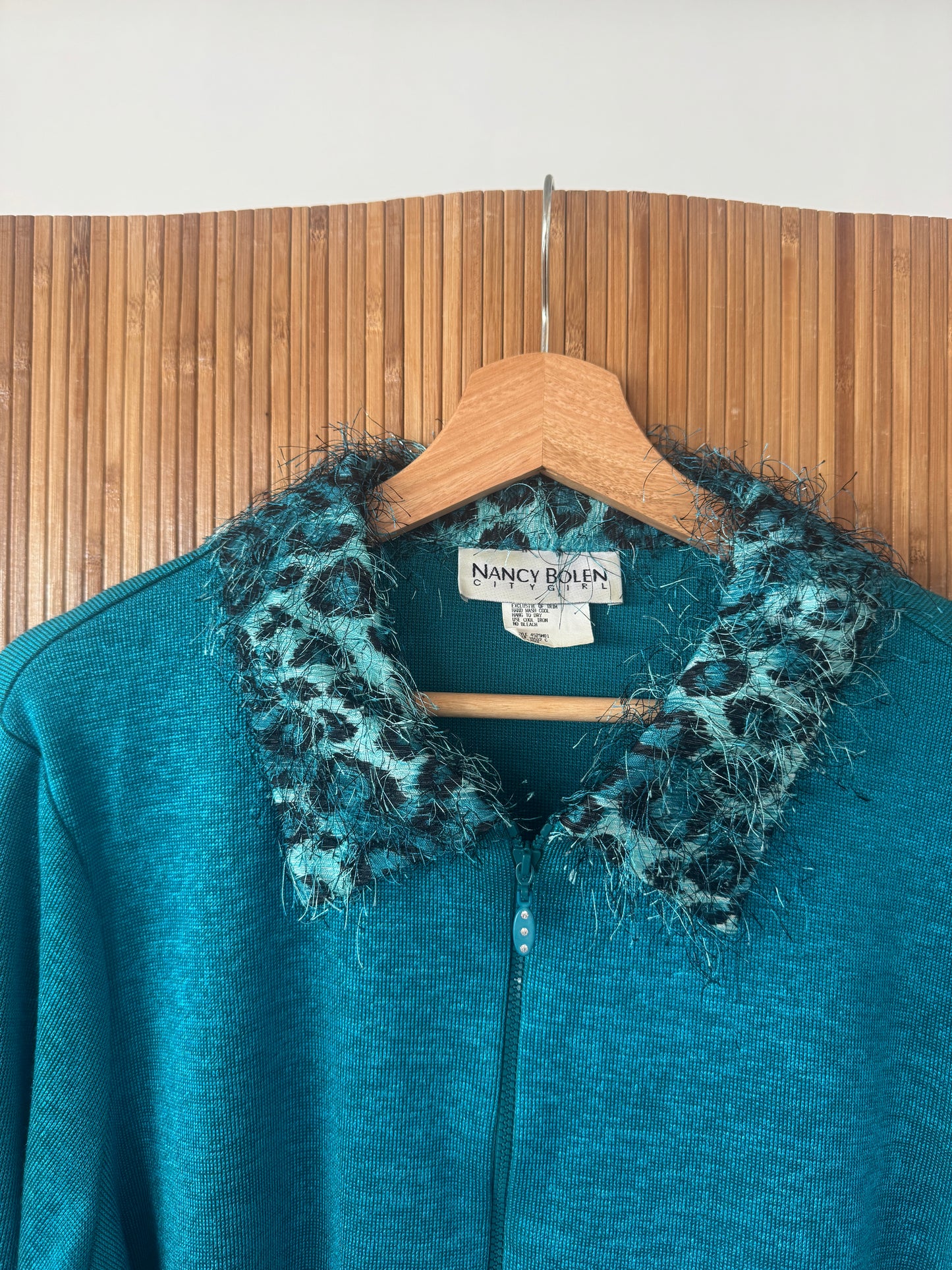 Nancy Bolen Y2K Fuzzy Cheetah Trim Top