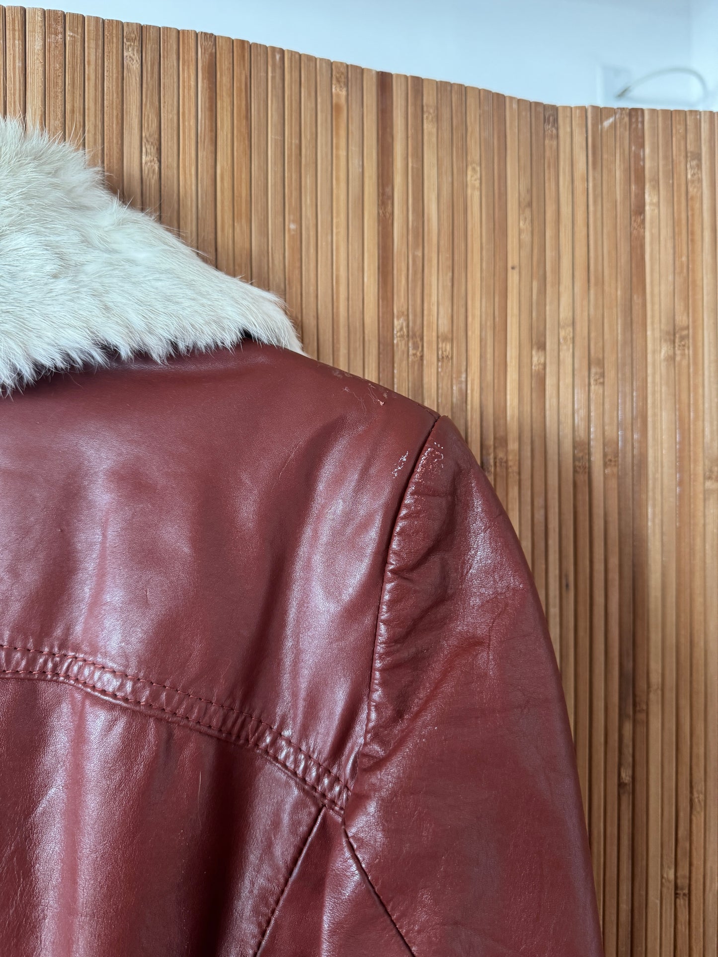 50/60s Red Leather Jacket with Fur Collar