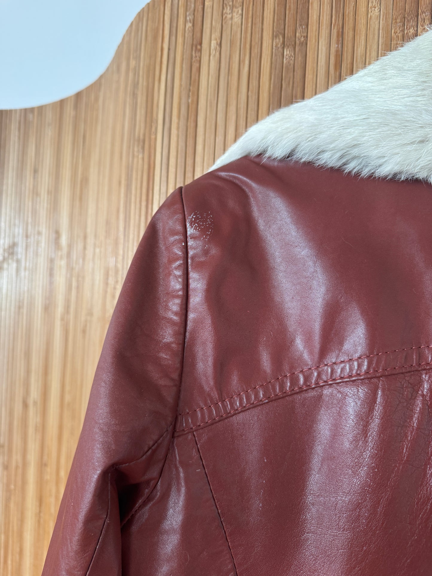 50/60s Red Leather Jacket with Fur Collar