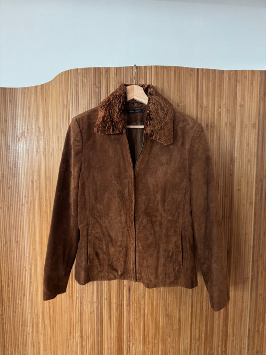 2000s Suede Jacket with Faux Fur Collar