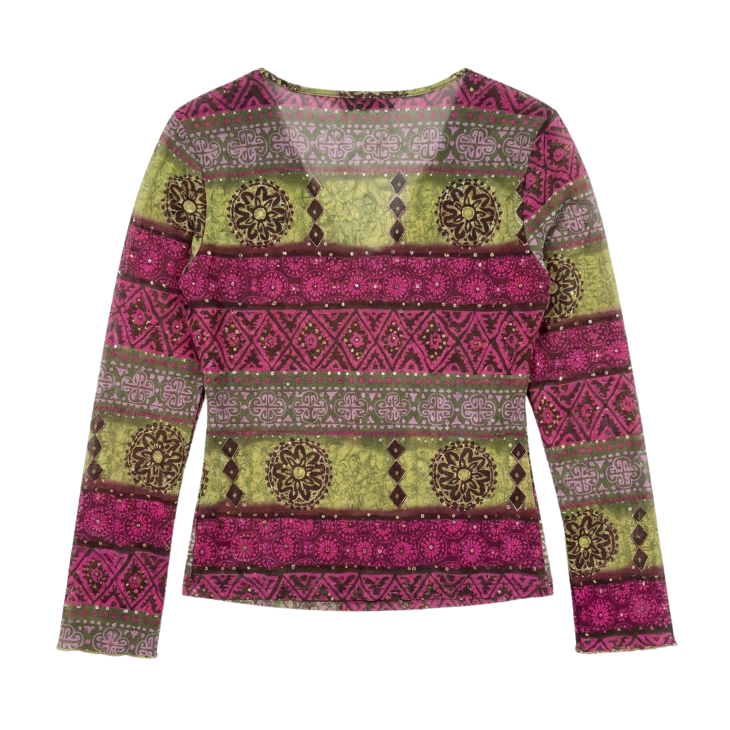Y2K Tribal Print Top with Sequin Detailing