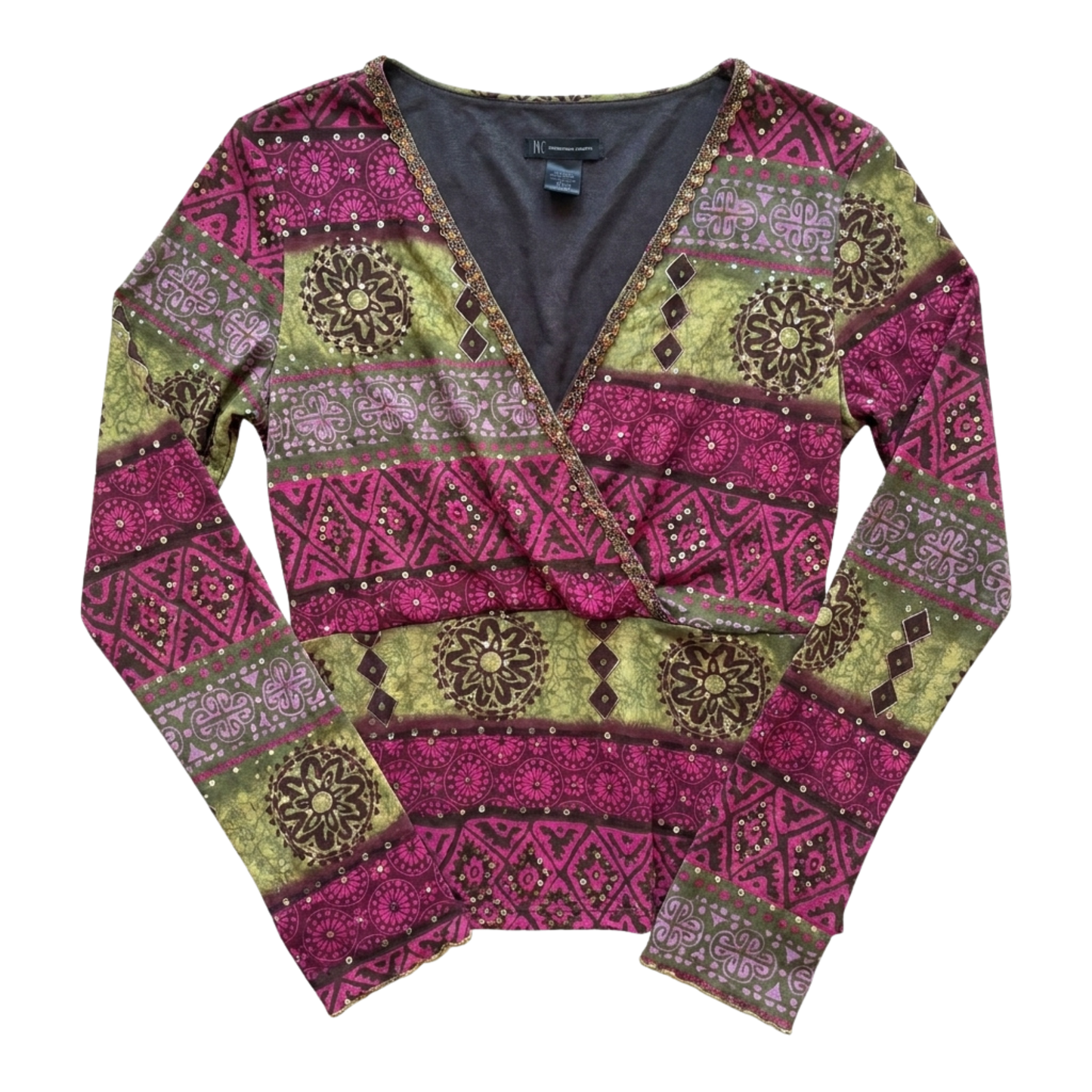 Y2K Tribal Print Top with Sequin Detailing