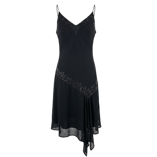 Early 2000s Black Silk Beaded & Sequin Midi Dress