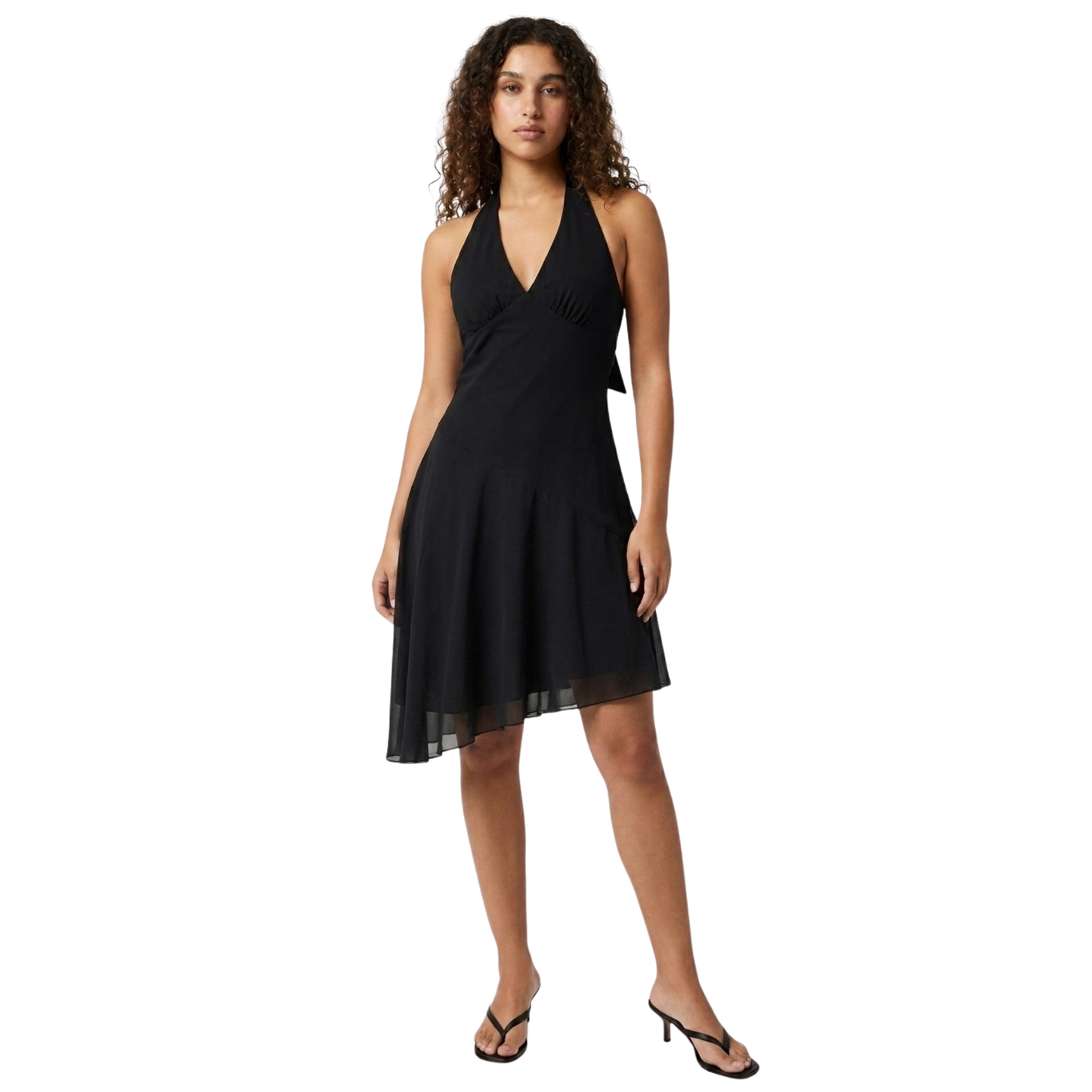 Early 2000s Black Chiffon Halter Dress