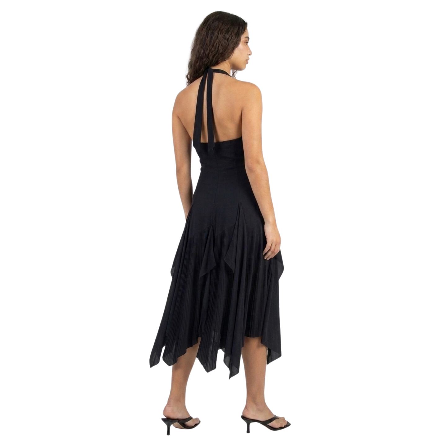 Vintage 100% Silk Black Halter Ruffle Dress