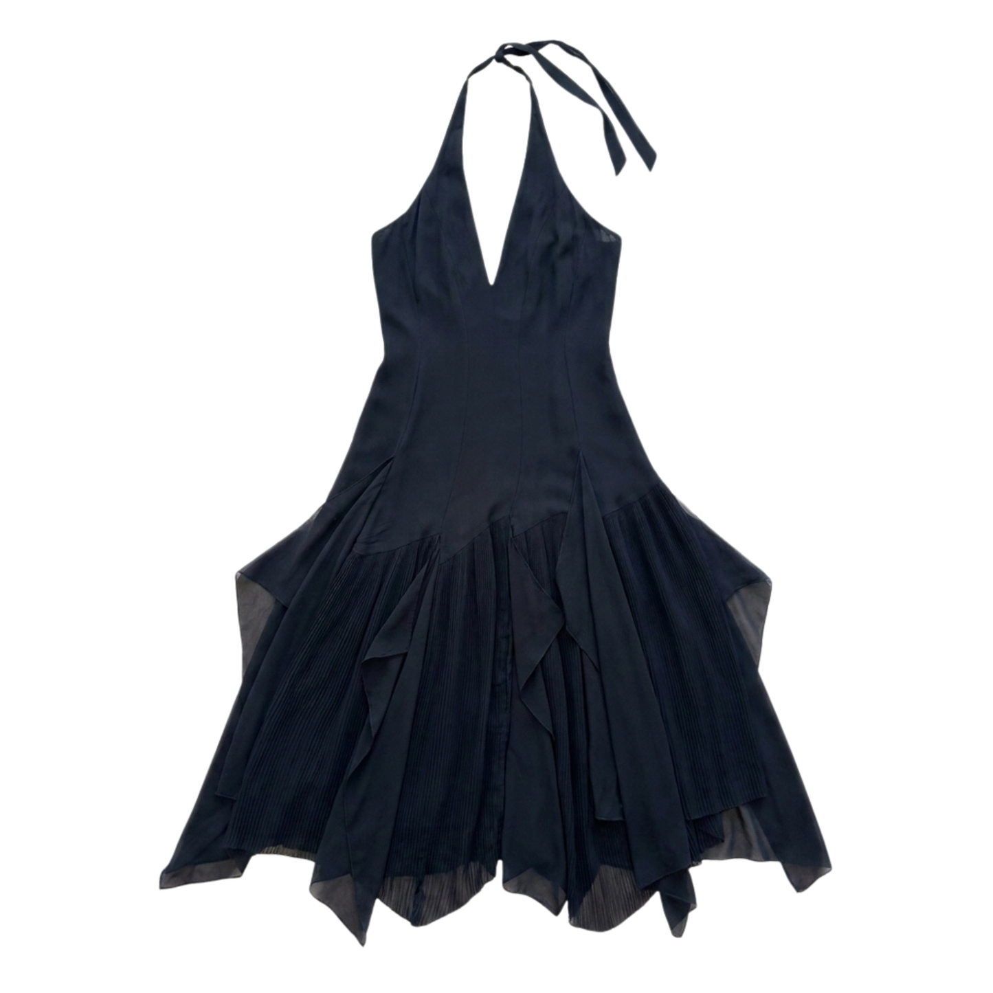 Vintage 100% Silk Black Halter Ruffle Dress