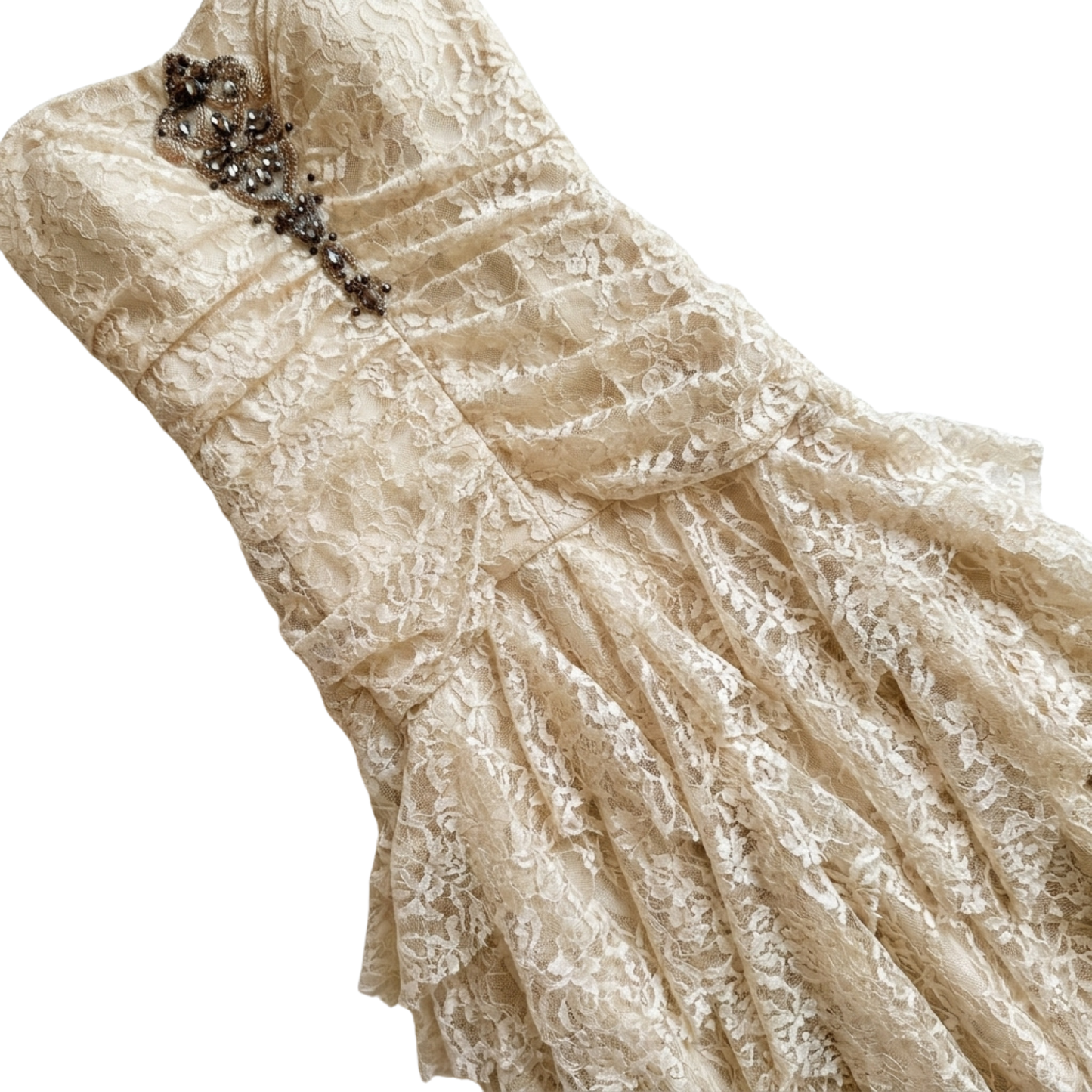 Early 2000s White Ruffle & Lace Beaded Dress