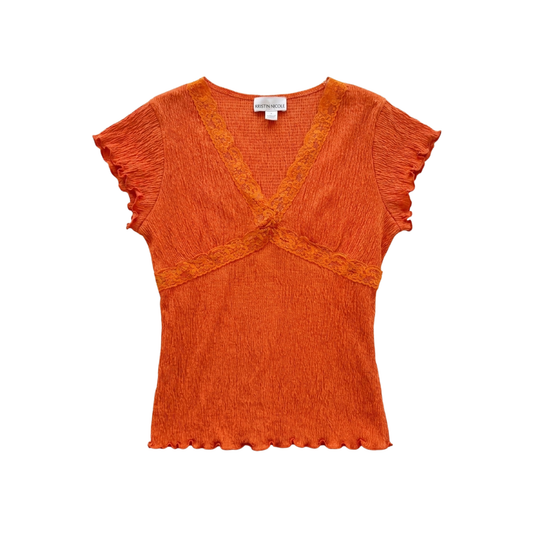 Orange Early 2000s Top with Lace Detailing