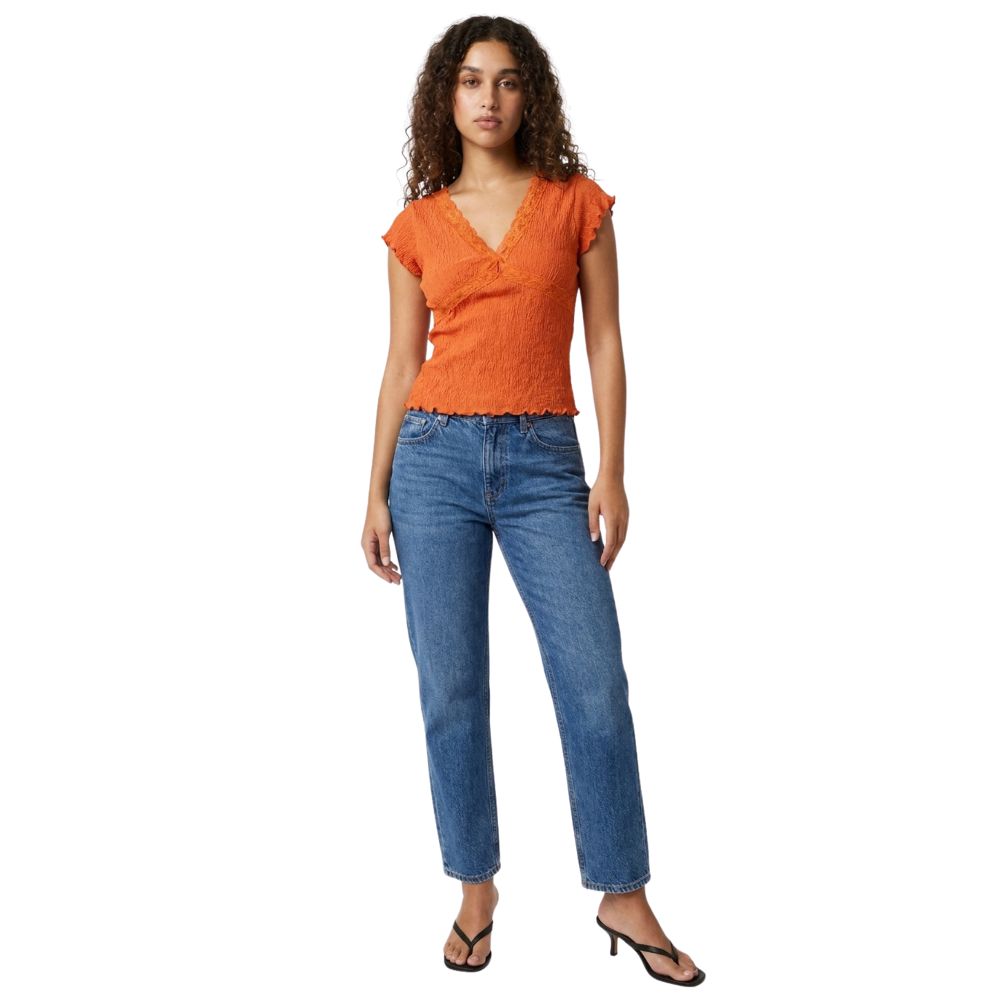 Orange Early 2000s Top with Lace Detailing