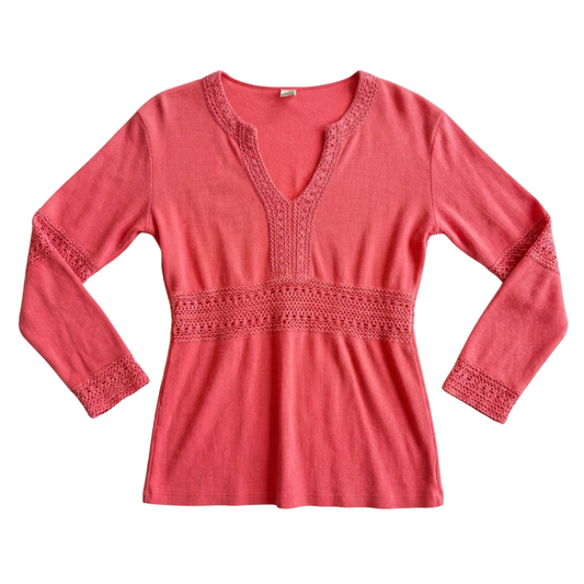 Vintage Prana Coral Crochet Cotton Top