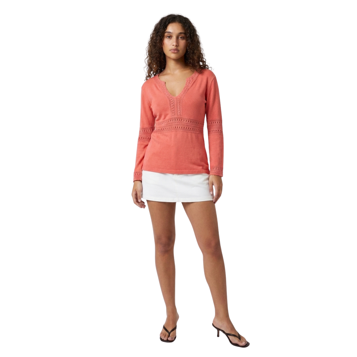 Vintage Prana Coral Crochet Cotton Top