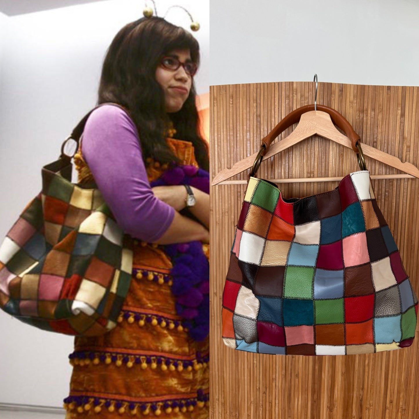 Rainbow Patchwork Leather Bag as seen in Ugly Betty
