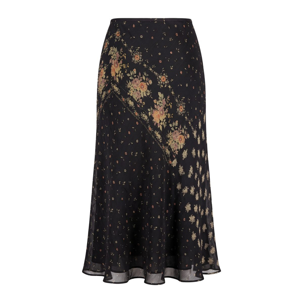 Vintage Floral Silk Midi Skirt
