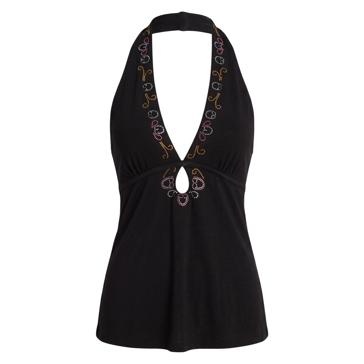 Black Early 2000s Beaded Halter Top