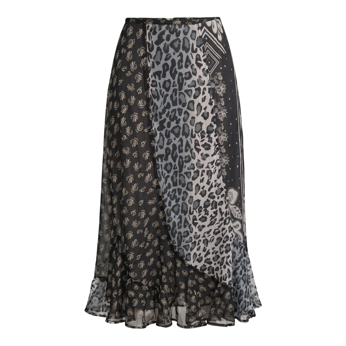 Early 2000s Leopard & Paisley Print Midi Skirt