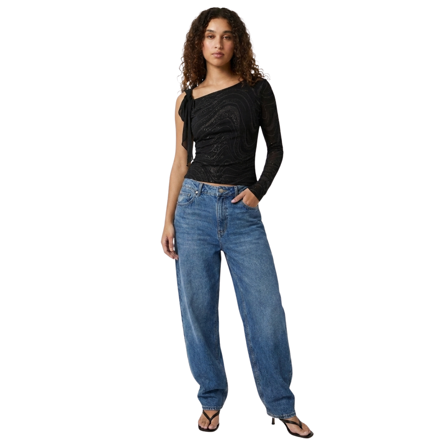 Early 2000s One-Shoulder Sparkle Top