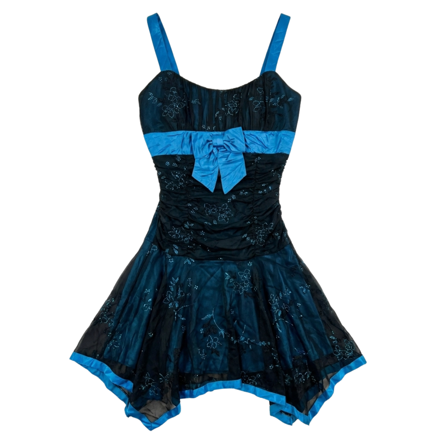 Y2K Blue & Black Asymmetrical Ruched Fairy Core Dress