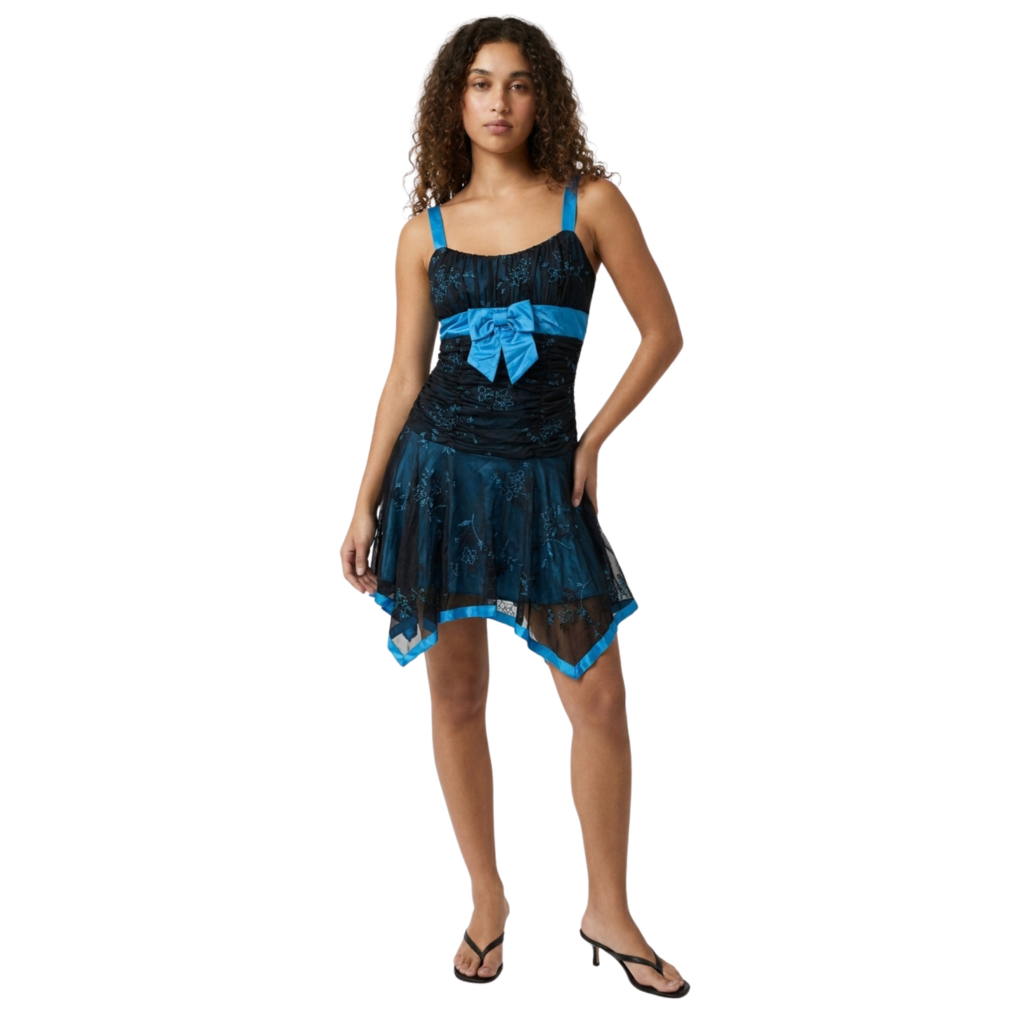 Y2K Blue & Black Asymmetrical Ruched Fairy Core Dress
