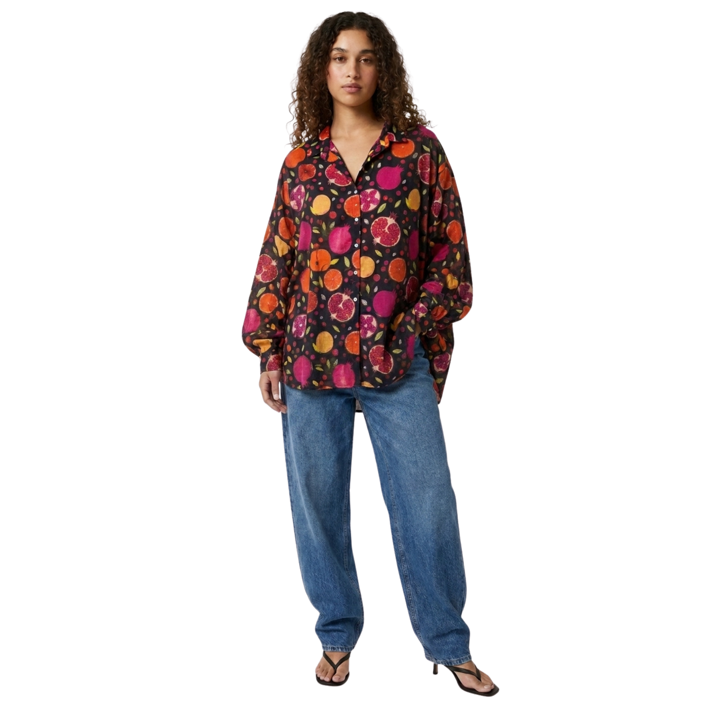 Vintage Fruit Print Linen Button-Up
